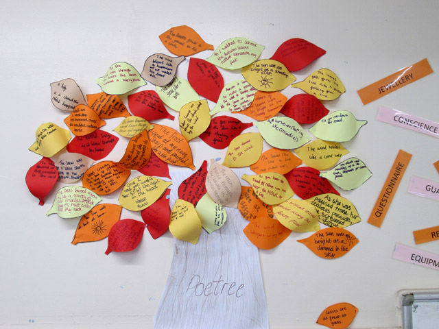 Poetree made up of leaf shaped notes